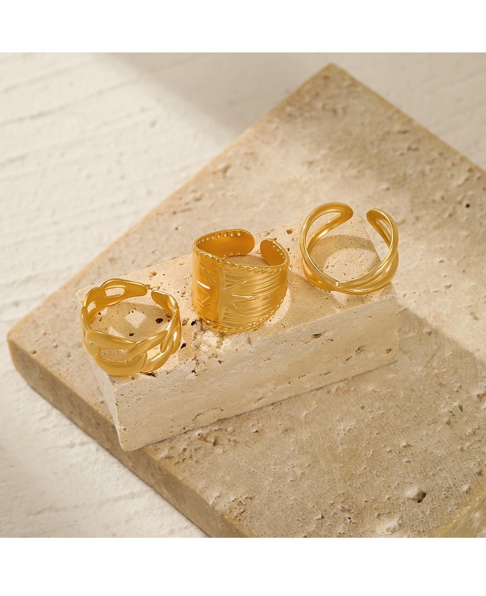 Retro Solid Color Stainless Steel Criss Cross Open Ring