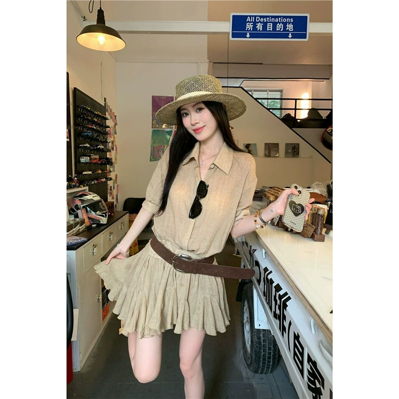 Женское летнее платье в стиле «старые деньги», однобортное, с воротником POIO, элегантное, стройнящее, короткое, А-силуэта, высокого качества.