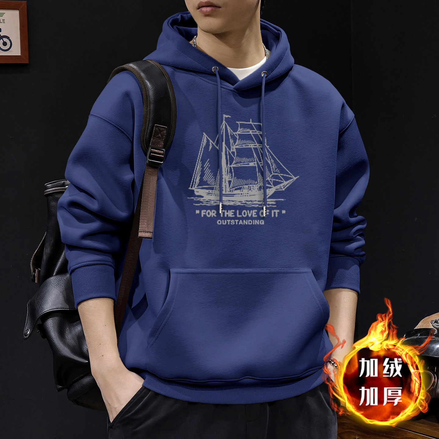 Azul escondido chaqueta con capuchón y veludo - 2477