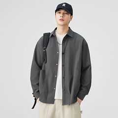 名绅门男装春秋新款青年时尚潮流长袖衬衫男宽松休闲衬衫上衣外套