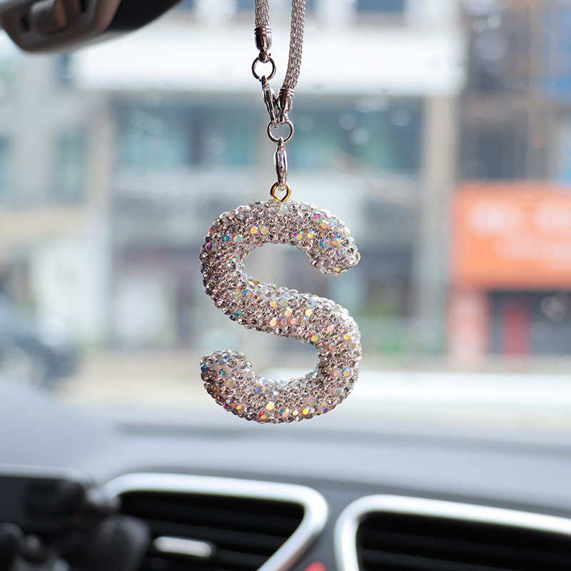 Letter bow clay car interior accessories pendant ladies rhinestone car rearview mirror pendant pendant