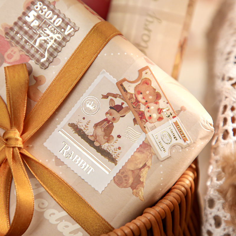 Bolsa de pegatinas de sello bronceado Mr. Paper, regalo de oso, linda pegatina retro, pegatina decorativa de cuenta de mano, pegatina de sellado