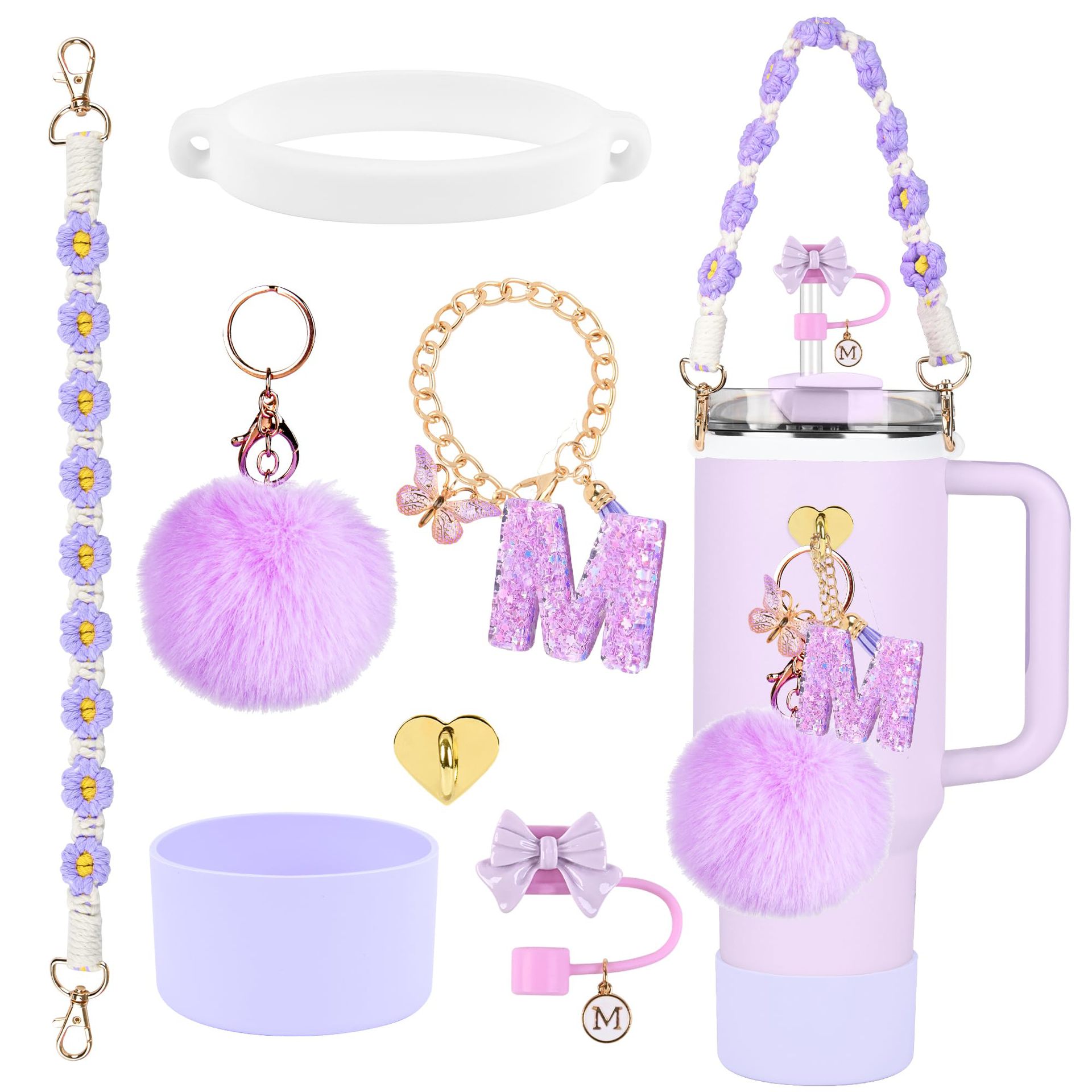 Hot sale Stanley Cup accesorios set 10mm cubierta de paja letras mariposa cadena bola de silicona cubierta de taza