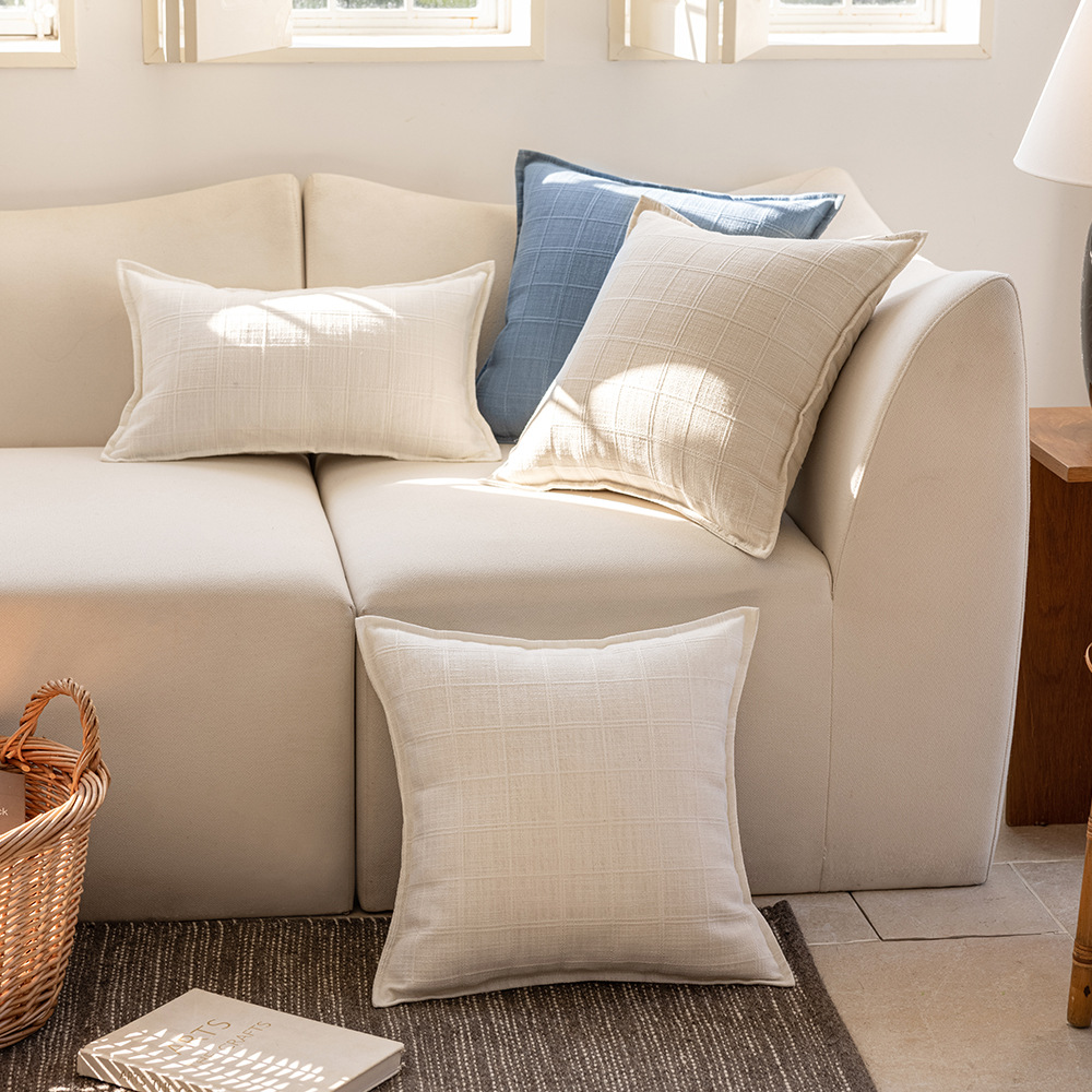 New Simple Style Double-Sided Jacquard Plaid Autumn And Winter Solid Color Polyester Home Cushion Bedside Sofa Pillowcase Designer Deko Home Decor_voghion.com