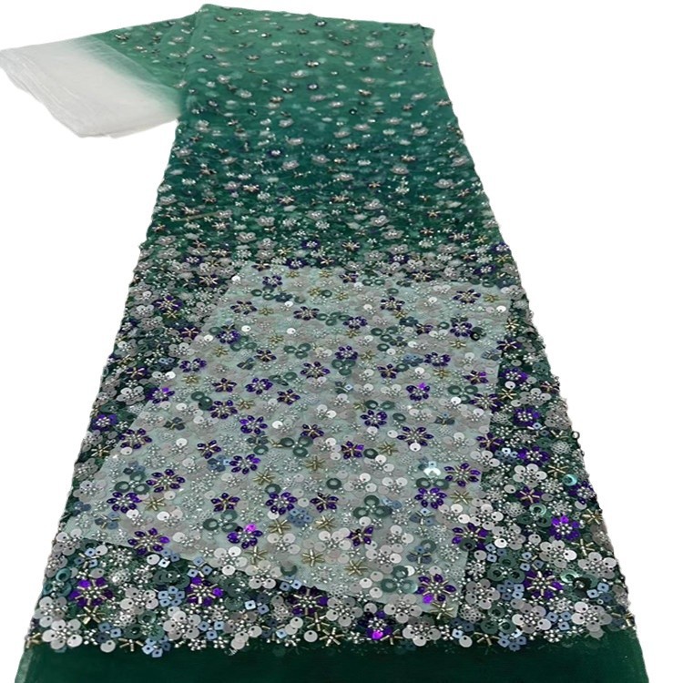 Tejido de bordado de tubo de perlas bordado de color gradiente bordado de tela de bordado de lenteja bordado de tubo de perlas vestido de boda cheongsam tela de encaje