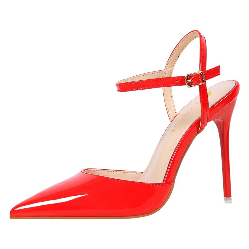 86-1 European and American Style Simple Stiletto Super High Heel Shallow Mouth Pointed Toe Patent Leather Sexy Nightclub Slim One-Strap Women's Sandals