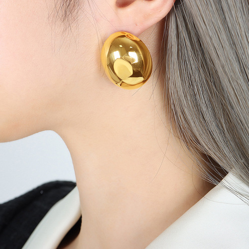 French minimalist geometric oval polished ellipse earrings exaggerated earring hooks titanium steel for women not fade