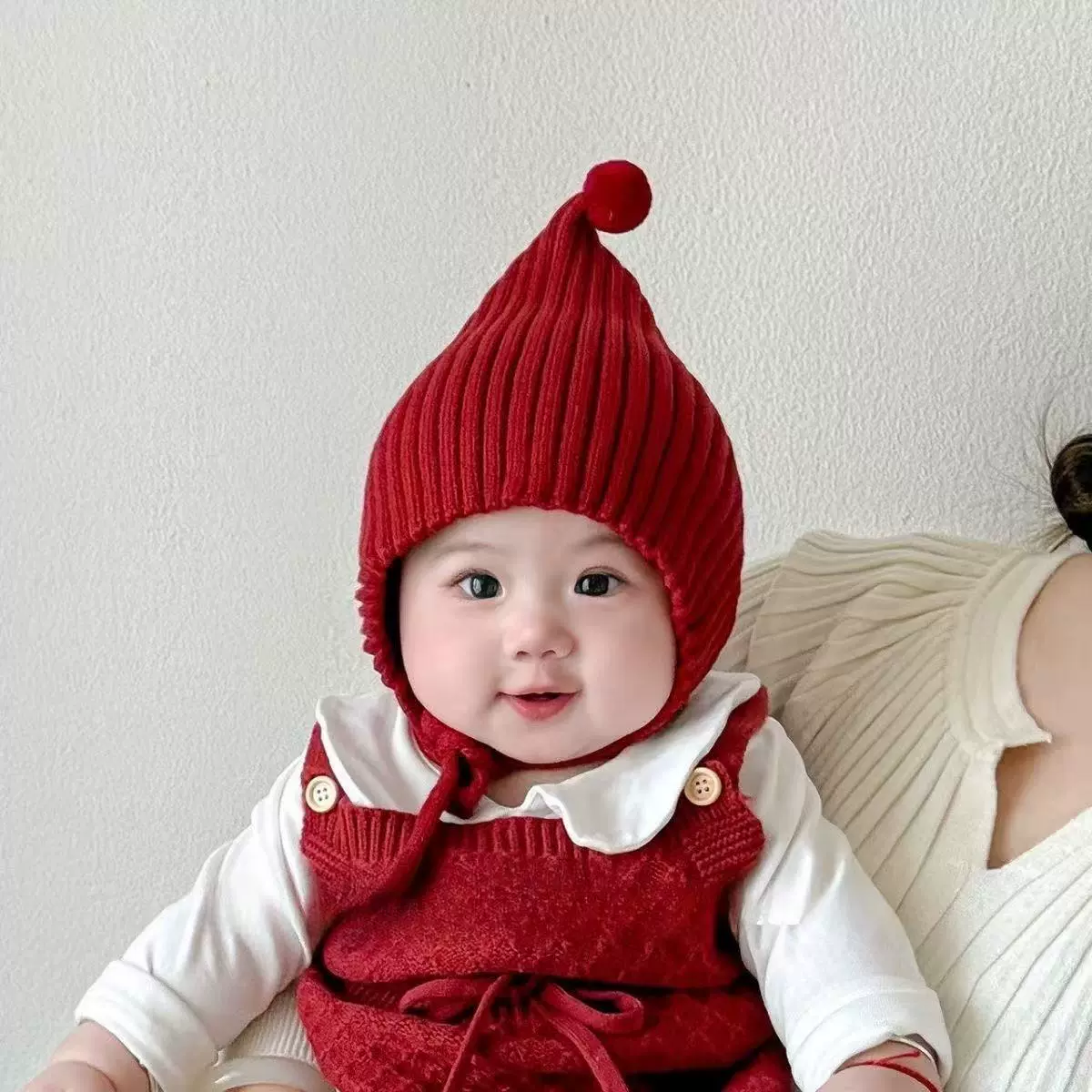 婴儿帽子秋冬季保暖针织护耳帽小月龄宝宝可爱精灵帽婴幼儿毛线帽