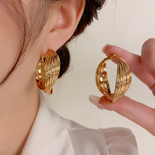 誇張扭曲金屬耳圈韓國氣質網紅簡約時尚耳環女 新款潮925銀針耳扣