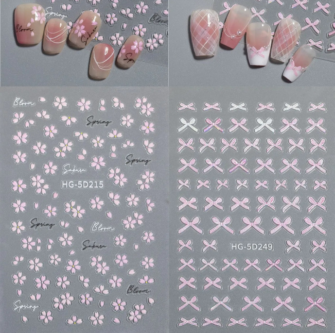 New Nail Art Stickers with Shell Luster, Romantic Cherry Blossom Design, Self-Adhesive Style, Same Style as Nail Salons, Nail Decoration Stickers