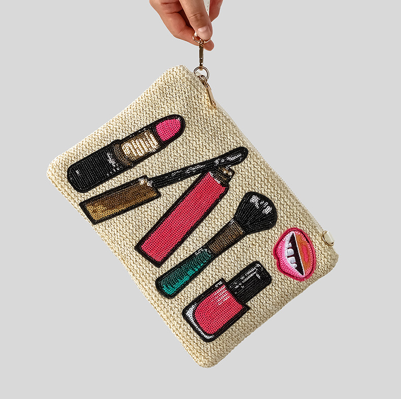 Women's Straw Cosmetics Cartoon Streetwear Weave Square Zipper Shoulder Bag display picture 2