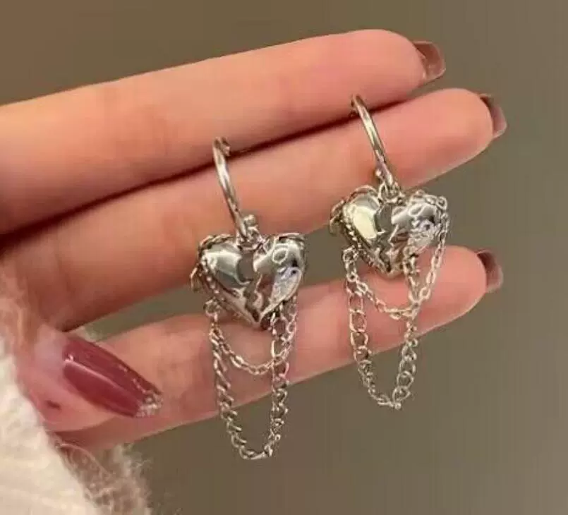 Серьги асимметричные с цепочкой, милый дизайн с гальваническим покрытием, серебро и золото