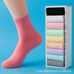 Wholesale Korean-style colorful mid-calf socks in candy shades, solid-color short socks for spring and summer—women's and middle-aged/elderly cotton socks