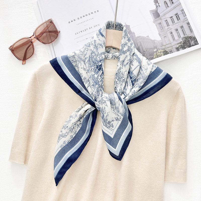 Temperamento de moda japonesa y coreana 68 toallas cuadradas de patrón de personaje de mujer con bufandas profesionales de alto nivel con un nicho de pañuelo