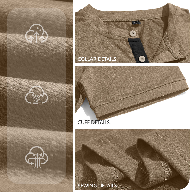 Estación independiente de verano hombre monocolor Henry polo camiseta superior americano casual comercio exterior camiseta de manga corta