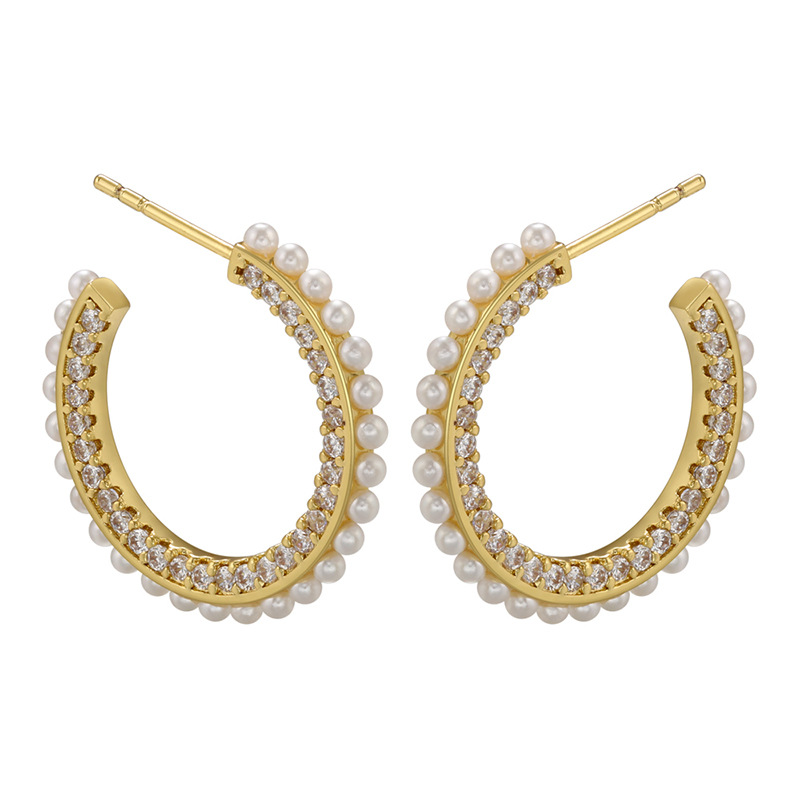 Fashion Geometric Copper Plating Artificial Pearls Zircon Earrings 1 Pair