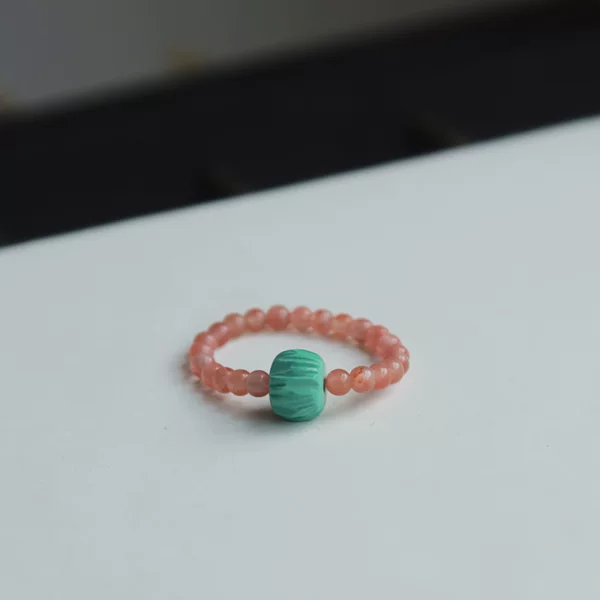 Niche original design ring natural south red agate contrast magnesite turquoise new Chinese style elastic rope ring