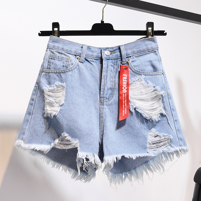Summer New Ripped Denim Shorts for Women Korean Style Loose Wide-Leg Hot Pants Light Color Slimming Raw Edge Super Shorts Summer New Ripped Denim Shorts for Women Korean Style Loose Wide-Leg Hot Pants Light Color Slimming Raw Edge Super Shorts