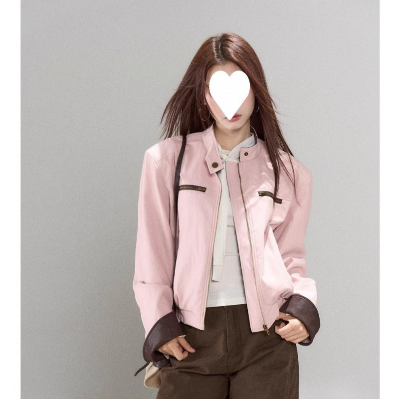 现货一颗小野莓粉色皮衣外套女年秋季新款酷飒独特超好看休闲夹克|undefined