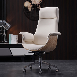 Comfortable Business Boss Chair Office Chair Lifting Cowhide Roller Simple Modern Ladies Home Large Class Computer Swivel Chair