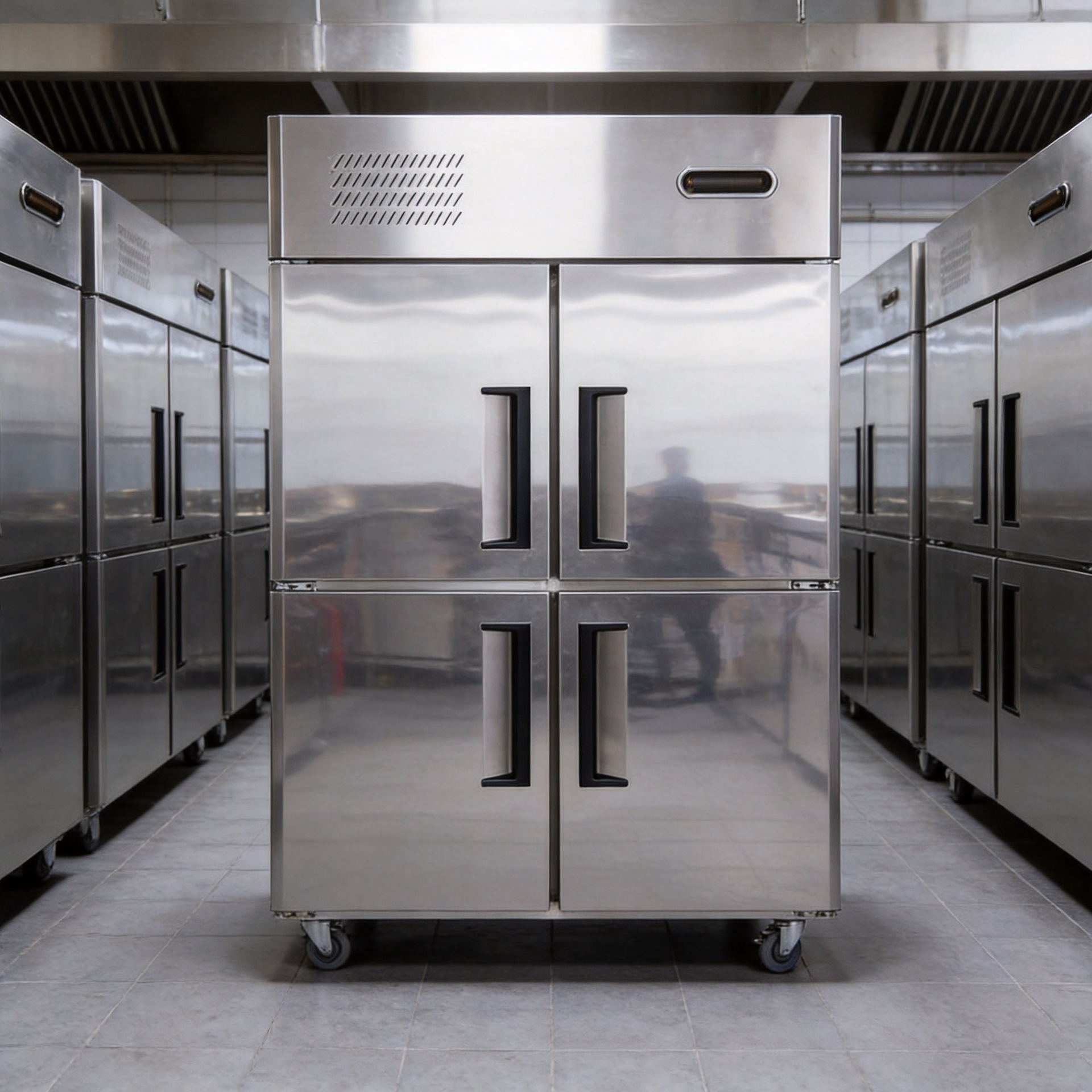 Refrigerador refrigerado por aire comercial de acero inoxidable vertical de cuatro puertas hotel cocina refrigerador refrigerador de doble temperatura refrigerador refrigerador