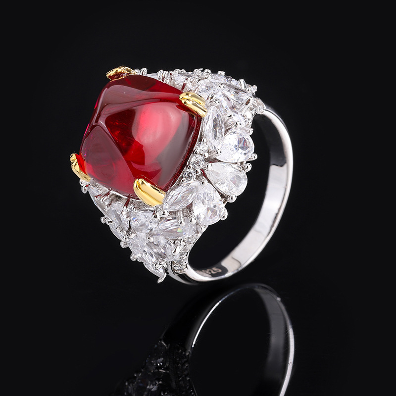 Zhuang Sheng joyería S925 plata imitación color tesoro marrón torre de azúcar industria pesada sello inferior colgante anillo traje 14*14-12*12