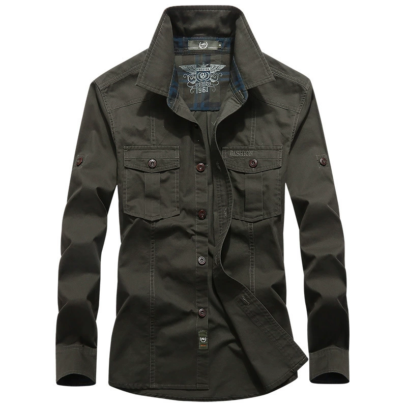Весной и осенью новая рубашка с длинными рукавами, Мужская модная городская Повседневная рубашка из чистого хлопка, стираная рабочая одежда в стиле милитари