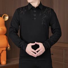 抖音爆款新中式国风休闲百搭潮流polo短袖树叶烫钻刺绣卫衣