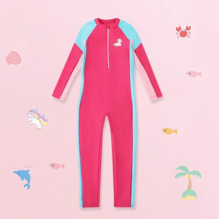 [泳衣儿童女孩长袖6-12岁中大童专业快干2025款连体舒适游泳衣泳装]