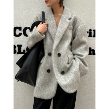 毛呢外套女2024年秋冬新款冬季感中长款加厚小个子呢子大衣代发