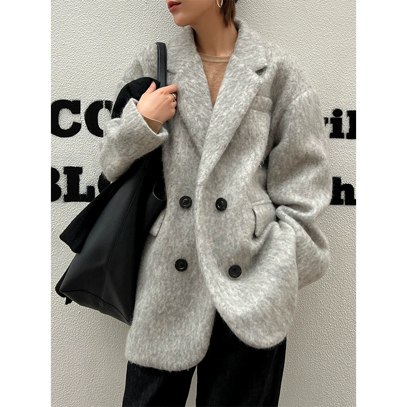 Женское шерстяное пальто 2024, новая модель осень-зима, утепленное, средней длины, для полных женщин, оптом.