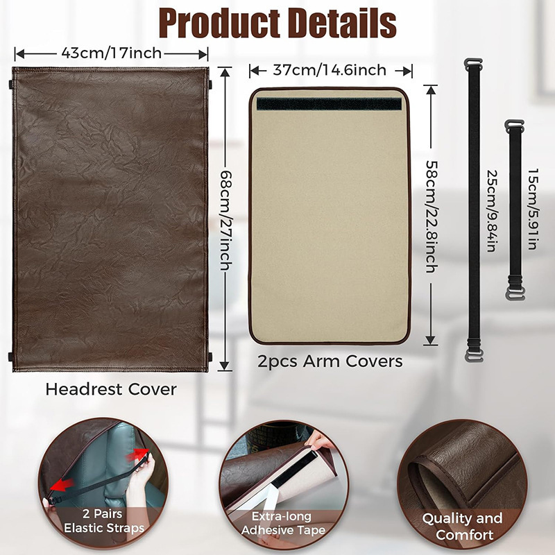 Sofa Headrest Protector With Armrest Storage Pocket Leather_voghion.com