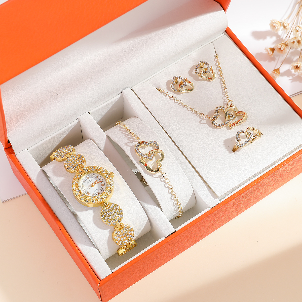 A09360 TikTok moda temperamento diamante cielo estrellado tendencia personalidad reloj de cuarzo las mujeres traje 5 unids/set