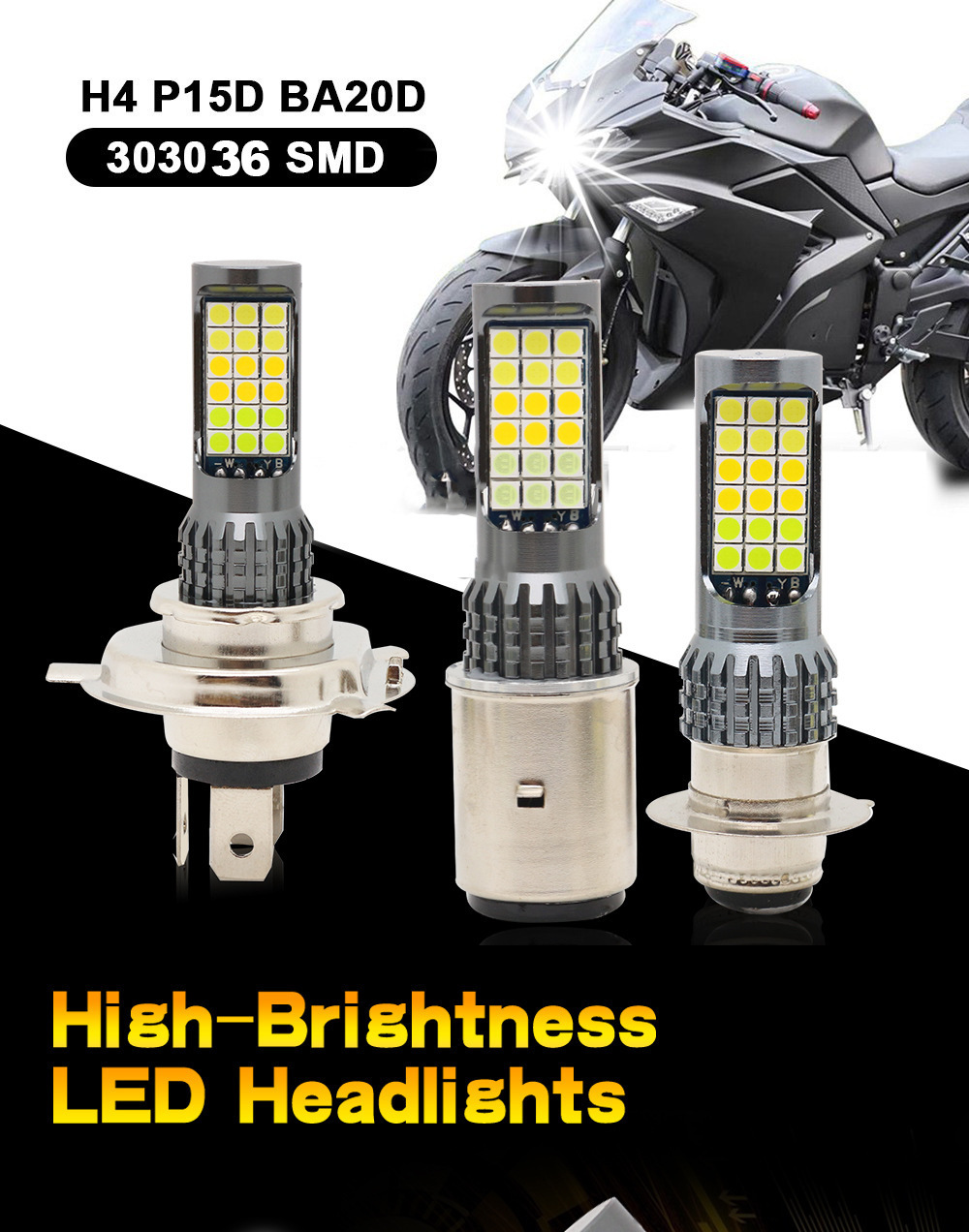 Foreign trade new motorcycle LED headlights double three-color H4 BA20D H6 normally bright flash 36SMD modification