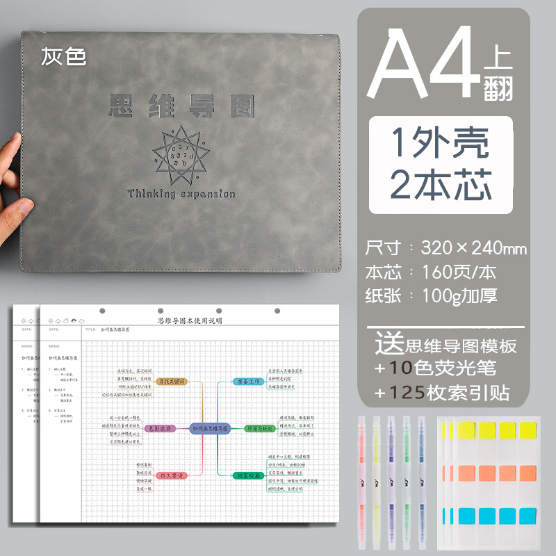 Mapa de la mente cuaderno a4B5 cuaderno de hojas sueltas desmontable estudiante simple examen de ingreso de posgrado Aprendizaje de cuero suave en stock al por mayor