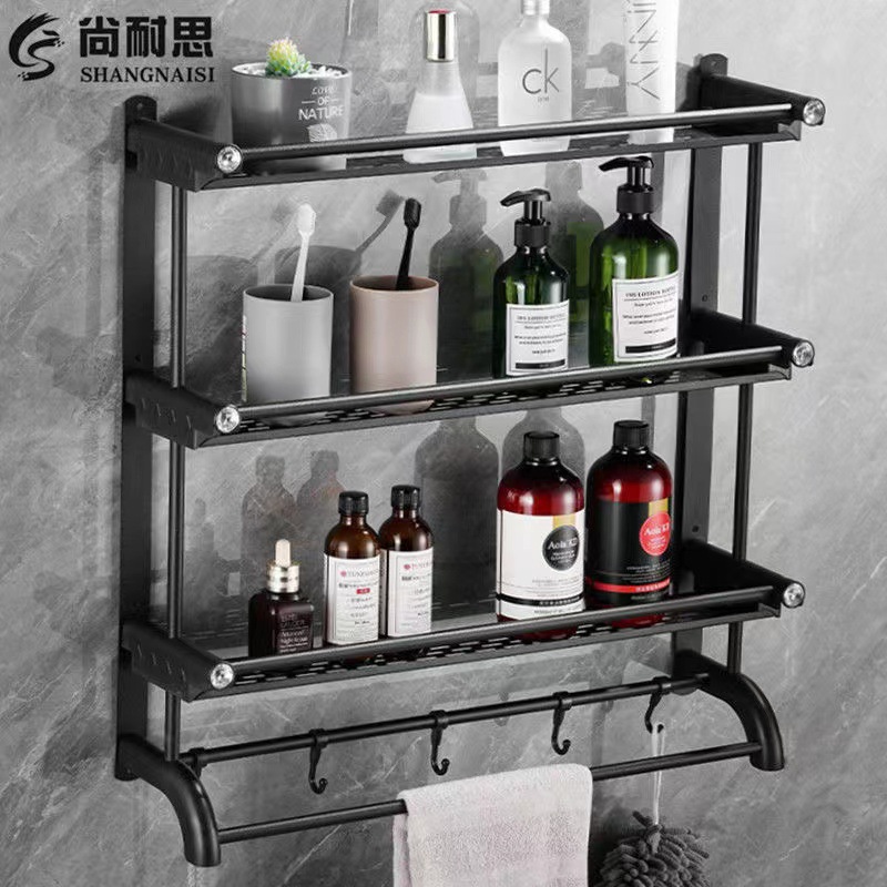 Bathroom Stainless Steel Storage Rack Wall-Mounted Towel Rack Punch-Free Storage Rack Bathroom Towel Rack Modern and Simple