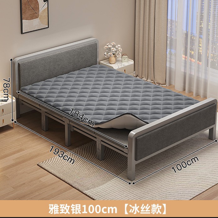 Cama plegable Cama individual Adulto doméstico 1 metro 2 Cama simple Alquiler Dormitorio Refuerzo Cama de hierro de placa dura Cama doble
