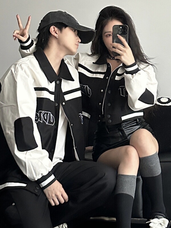 高级感春秋季美式潮牌棒球服外套女新款情侣小众一长一短夹克上衣|undefined
