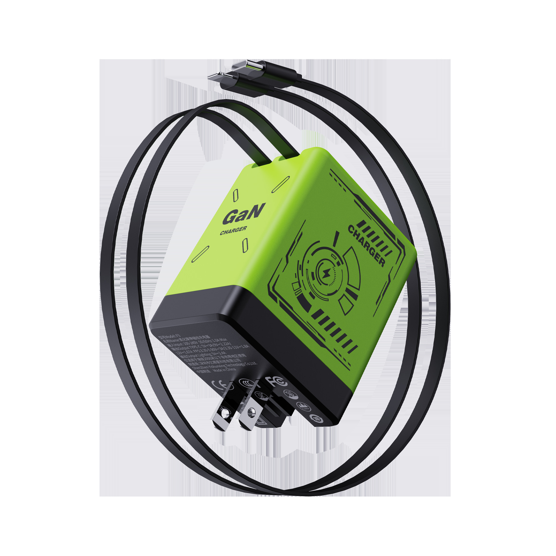 Cargador de teléfonos móviles transfronterizos PD cabezal de carga plegable cable retráctil GaN para Apple Huawei cabezal de carga rápida de teléfonos móviles