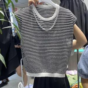 2021夏季新款韩版时尚设计感薄款针织衫女无袖马甲背心女坎肩上衣