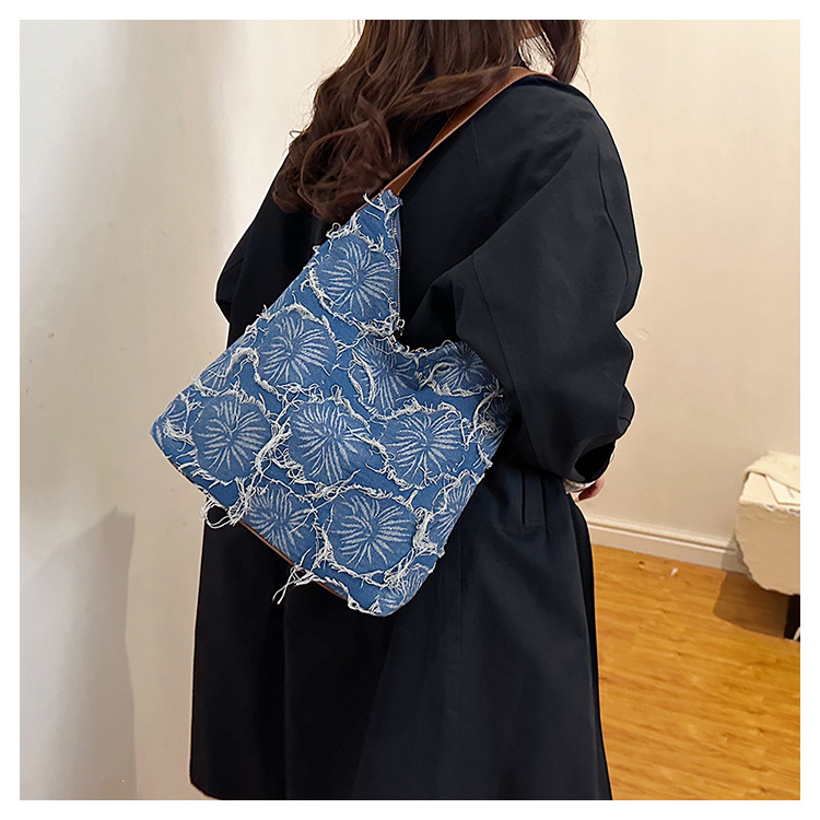 Frau Groß Denim Blume Basic Quadrat Reißverschluss Schultertasche display picture 5