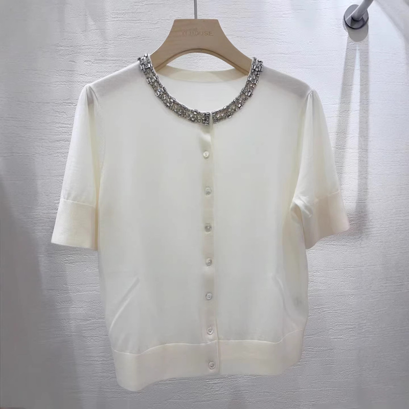 Shanghai Dan Nong Flagship Store/High-Quality Light Luxury 18-Gauge Yangzi Yarn Heavy-Duty Beaded Round-Neck Knitted Cardigan Top Shanghai Dan Nong Flagship Store/High-Quality Light Luxury 18-Gauge Yangzi Yarn Heavy-Duty Beaded Round-Neck Knitted Cardigan Top