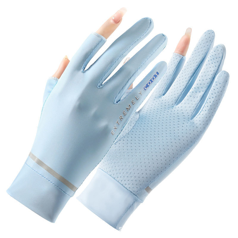 Guantes de protección solar para mujeres Protección UV Seda de hielo Guantes de pantalla táctil dedo completo conducción delgada equitación pesca fugas guantes de dedo