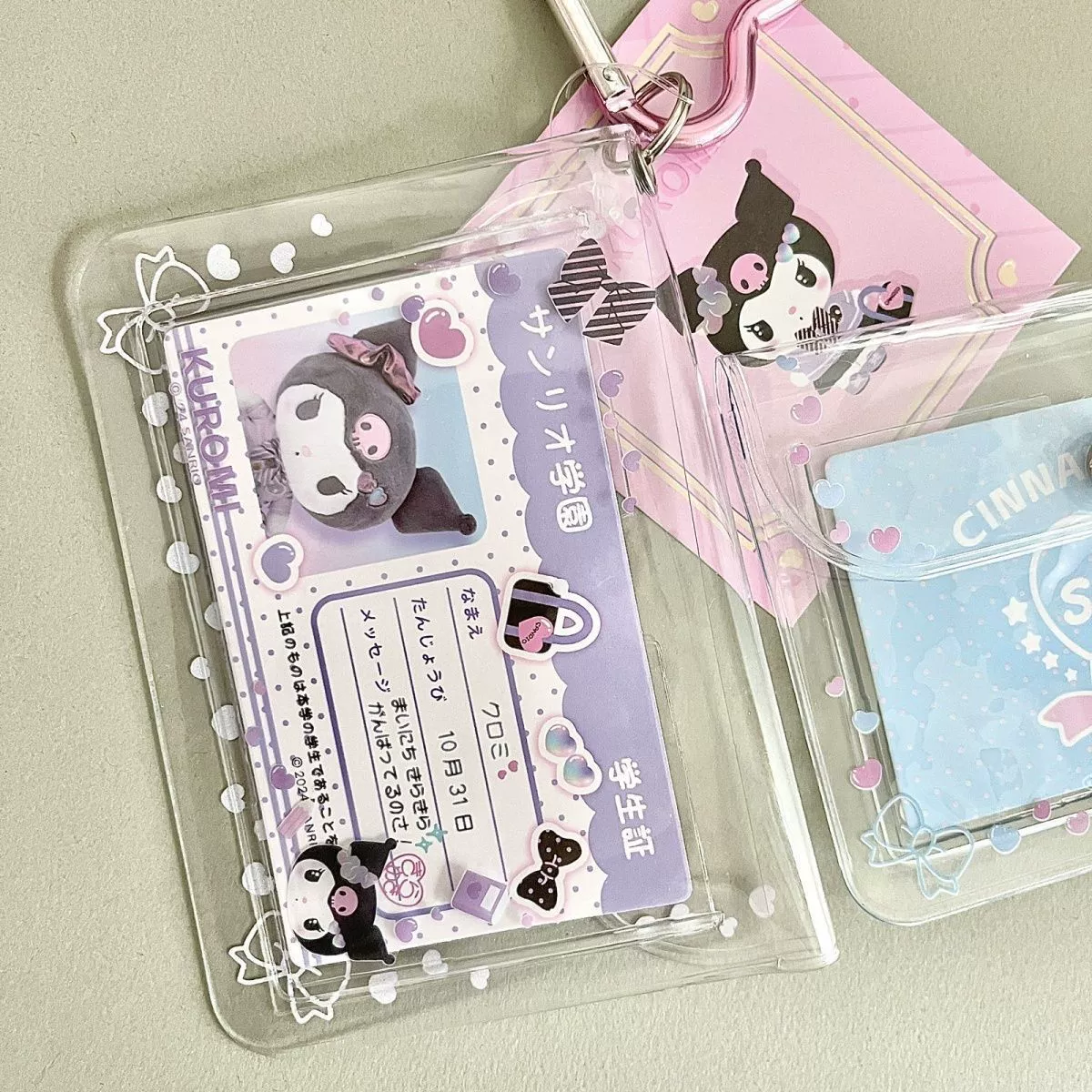 Sanrio, card holder PVC, transparent storage system, backpack accessory, 3 inch