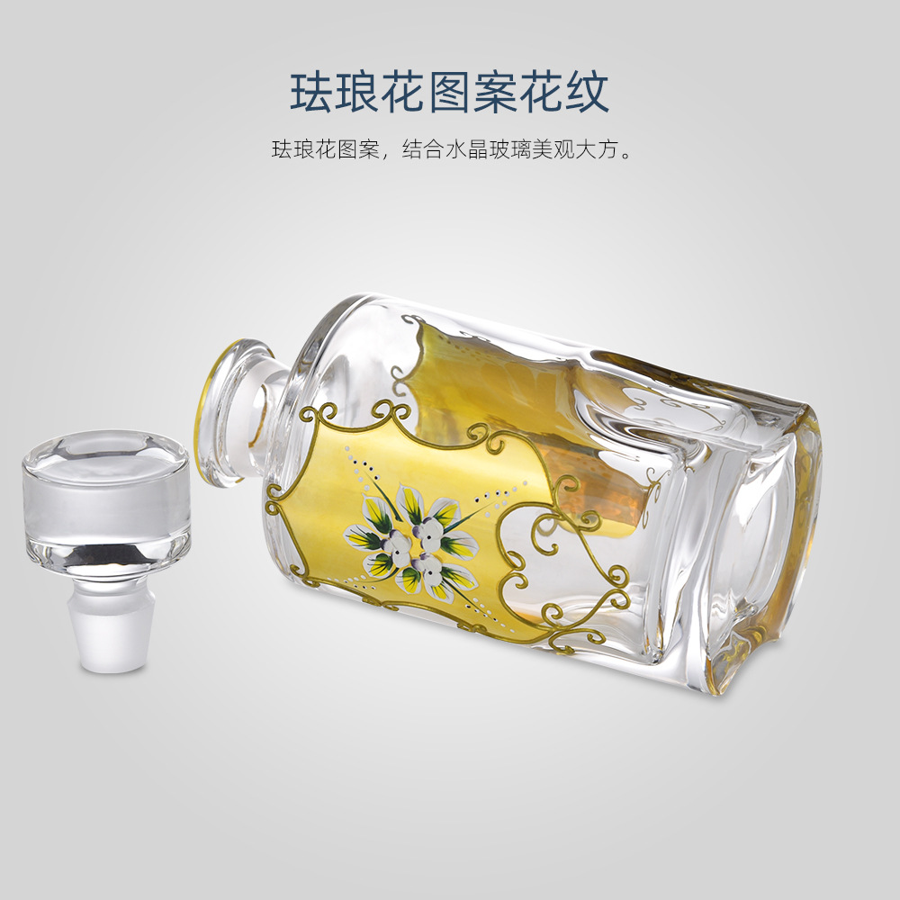 亚马逊威士忌酒具套装 捷克古典传统真金珐琅花酒具 洋酒酒具礼盒