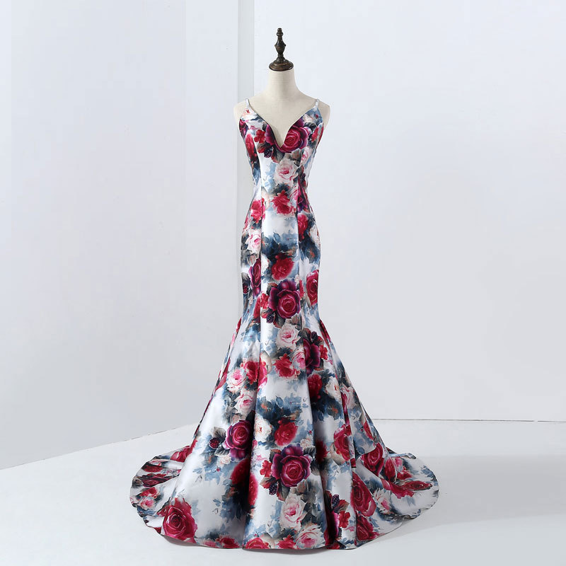 El Comercio exterior europeo y americano Amazon AliExpress deseo nuevo vestido de noche floral sexy cola de pez con cuello en V Sling image 1
