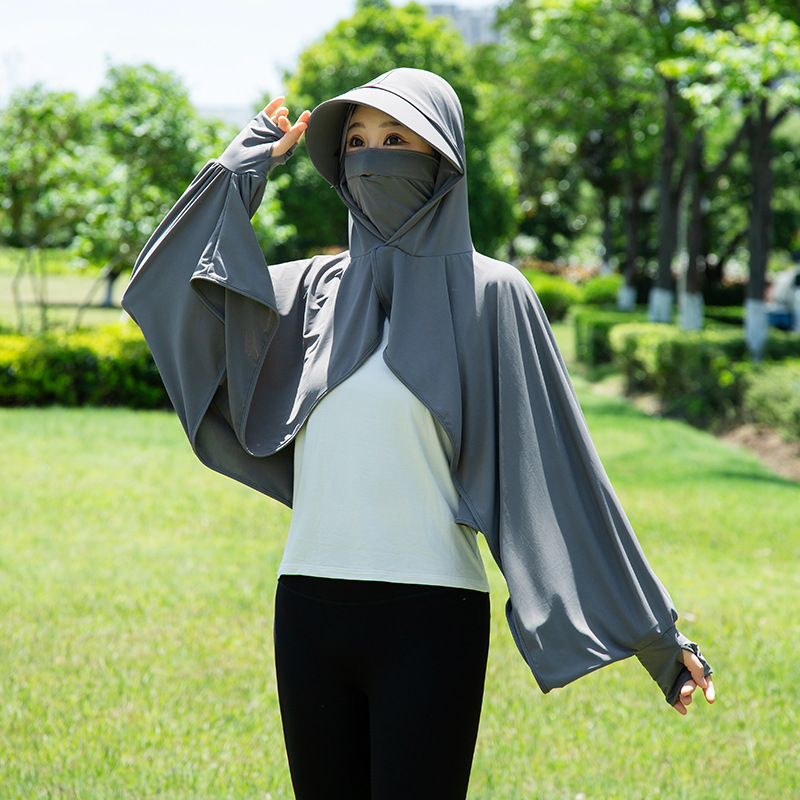 Large Size Summer Ice Silk Breathable Sun Protection Shawl, Loose Sunshade Fashion Sun Protection Clothing for Cycling and Driving, Short Cape for Women