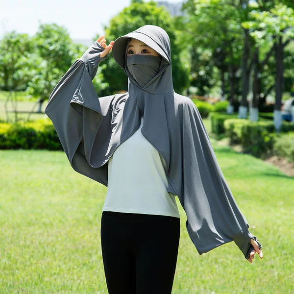 Large Size Summer Ice Silk Breathable Sun Protection Shawl, Loose Sunshade Fashion Sun Protection Clothing for Cycling and Driving, Short Cape for Women