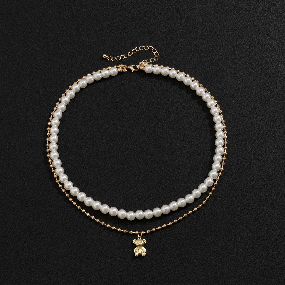 Fashion Bear Alloy Pearl Chain Layered Necklaces