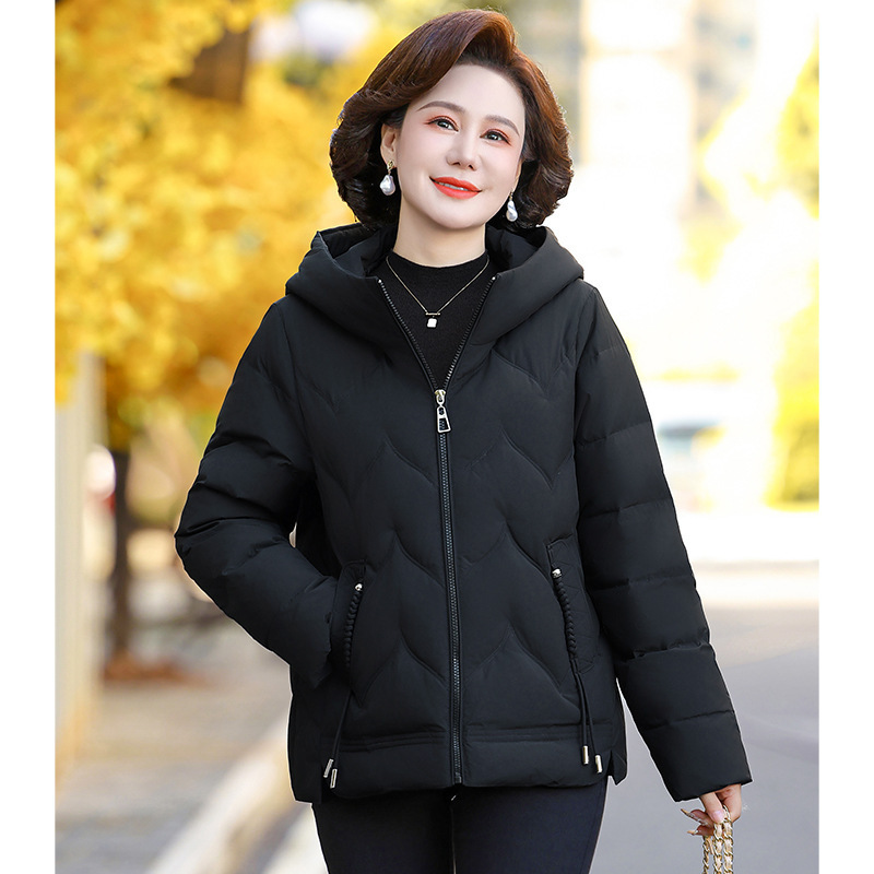 Trendy Short down Jacket for Middle-Aged Mothers, New Winter Warm White Duck down Women's Hooded Coat